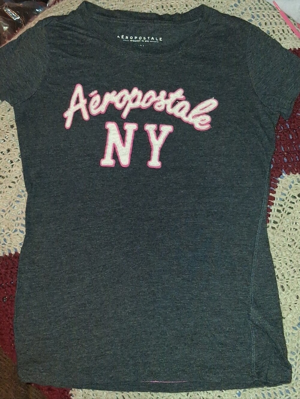 Aeropostale Charcoal Gray Short-Sleeve Tee with Pink Logo